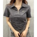 tシャツ プレート付きショート丈ジップラメTシャツ レディース