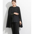 セットアップ 「喪服・礼服」日本製生地使用 洗える防しわケープ風デザインロング丈ブラウス+テーパードパンツスーツ「Callarus」 レディース