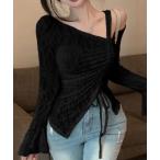 tシャツ リボンワイドシャーリングワンショルダートップス/サイドギャザー レディース