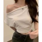 tシャツ オフショルダー サイドギャザー Tシャツ レディース