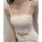 キャミソール フラワー柄シャーリング カップ付きキャミソール / チューブトップ