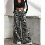 パンツ レオパード柄 ウエストシャーリング イージーパンツ レディース