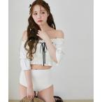 水着 swimwear/シャーリングバイカラーリボンデザイン/3点セット レディース