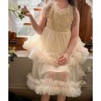 ワンピース ゴールドスパンコールフリルチュールワンピース キッズ 子供服