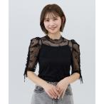 tシャツ ミニリボン柄シアートップス レディース
