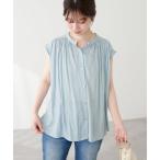 ブラウス シャツ とろみサテンノースリーブギャザーブラウス レディース