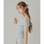 tシャツ 「5色展開」ローズチョーカー付ワンショル裾レースT レディース