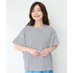 tシャツ 2025年春夏「接触冷感・UVカット」オーガニックコットンフリルスリーブボーダーTシャツ レディース