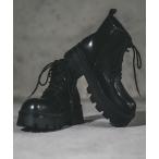 ブーツ Synthetic leather side zip boss toe long boots / 合成皮革サイドジップボストゥロングブーツ メ