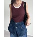タンクトップ ノースリーブ テレコリブカットソーベーシックタンクトップ レディース
