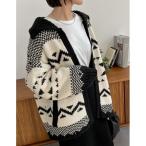 ショッピングカウチン 「Re:EDIT」 ニットカーディガン MEDIUM ブラック×ホワイト レディース