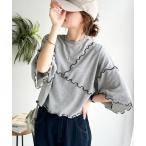 tシャツ Tシャツより可愛く、スウェットより軽やか♪ゆったりシルエット5分袖メロウ切替裏毛トップス レディース