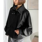 ブルゾン アウター 「JaVa ジャバコラボ」さっと羽織って、センスをまとう。レイヤード衿比翼デザインヴィンテージ調レザージャケット（裏中綿キルト）