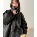 ブルゾン アウター 「JaVa ジャバコラボ」寒さ知らずの防寒力！高級感あふれる中綿フェイクレザー モンスター オーバーサイズ ブルゾン レディース