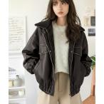 ショッピングブルゾン ブルゾン アウター 「JaVaジャバコラボ」ゆるっとシルエットで、こなれたムードをプラス。ヴィンテージ加工フェイクレザーブルゾン レディース