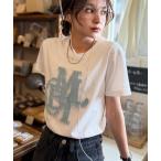 tシャツ 「mily bilet」遊び心を忍ばせておしゃれを一新。デニムフリンジワッペン使いTシャツ レディース