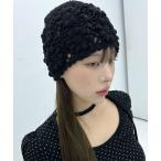 ニット帽 ニットキャップ コットン フラワー クロシェ編み ビーニー レディース