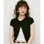 カーディガン Basket-knit cardigan with French sleeves / バスケット編みニットフレンチ袖・カーディガン レデ