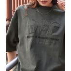 tシャツ ヴィンテージライク ピグメント デザインロゴ刺繍オーバーサイズ半袖Tシャツ レディース メンズ