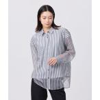 ブラウス シャツ 「カタログ掲載品」「ウォッシャブル」シアーコンビストライプロングシャツ レディース