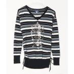 「BURBERRY BLUE LABEL」 ボーダー柄Vネックニット 38 ネイビー レディース