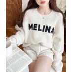 ショッピングショートパンツ ワンピース 「セットアップ」フェルトワッペンロゴニットプルオーバー＆ショートパンツセットアップニット