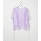 tシャツ 5分袖チュールレイヤーギャザー　328314 レディース