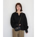 tシャツ ボリュームスリーブカフスデザインキーネックカットソー レディース