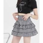 スカート シャーリングギンガムチェックミニスカート