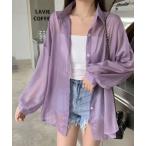 ブラウス シャツ シアー長袖ロングシャツ レディース