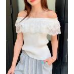 tシャツ 2WAYフリルレースオフショルリブニット レディース