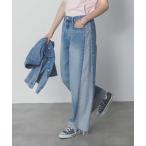 パンツ サイド切替ダメージデニム レディース