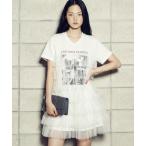 tシャツ Tulle Layered Graphic Long T-shirt / チュールレイヤードグラフィックロングTシャツ レディース