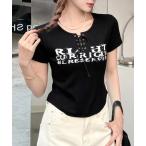 tシャツ レースアップロゴトップス レディース
