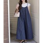 オールインワン ゆったりストライプ柄ワイドサロペット オールインワン レディース