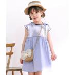 ワンピース 「お揃い」肩リボンボーダー柄ワンピース(80~130cm) キッズ 子供服 男の子 女の子
