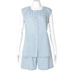 パジャマ ルームウェア キッドブルー -２５シャーリングギンガム -フレンチスリーブパジャマ -KNBK368 -kidblue レディース