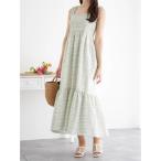 ワンピース ギンガムチェック柄シャーリングキャミワンピース