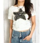tシャツ 「デニム星ワッペン×ムラ染め」リメイク風Tシャツ／こなれストリート レディース