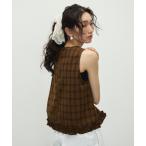 ブラウス シャツ Cotton Check Pattern frills Hem Blouse / コットンチェックパターンフリル裾ブラウス レディー