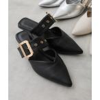 パンプス ポインテッドトゥ バックルベルト ミュールパンプス