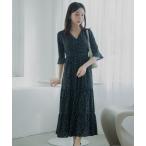 ワンピース 小さいサイズ　総柄カシュクールティアードワンピース　低身長さん・小柄女性