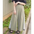 パンツ サイド柄切替ワイドパンツ レディース