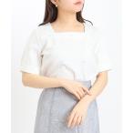 tシャツ スクエアネックラインストーンカットソー レディース