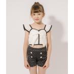水着 「セパレート2点セット」バイカラーリボントップス+ドットフリルパンツ水着 キッズ 子供 女の子