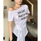 tシャツ アシメオフショルダーロゴTシャツ レディース