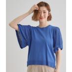 ニット セーター 袖透かし編みフレアースリーブニット レディース