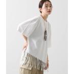 tシャツ フリンジヘムバックロゴ5分袖カットソー レディース