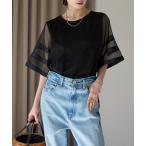 tシャツ 異素材切替オーガンジースリーブＴ レディース