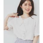 ブラウス シャツ アシメフリルパール調ブラウス「洗濯機洗い可/イージーアイロン」 レディース